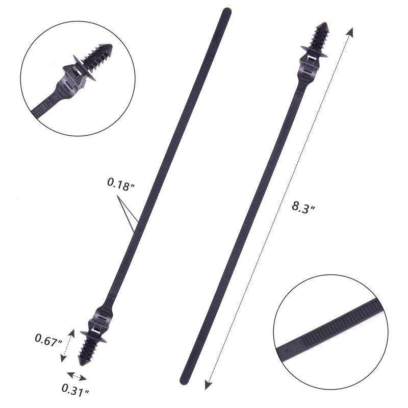 Niteguy 80 Pack Nylon Push Mount Cable Zip Tie, 8.3"x0.18" Heavy Duty Nylon Push Mount Self Locking UV Resistant Assortment for Indoor Wire Tying (Black) - Image 2